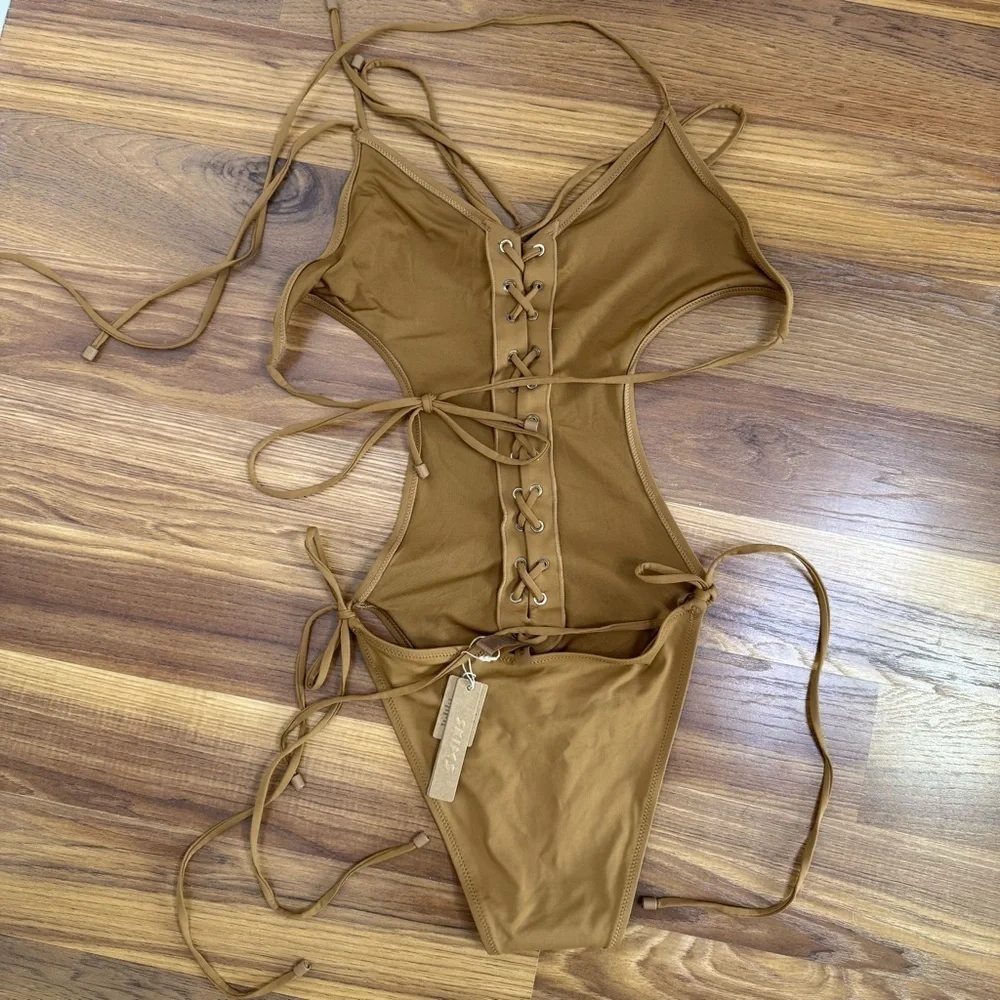 SKIMS NWT Almond Lace Up Monokini Swimsuit